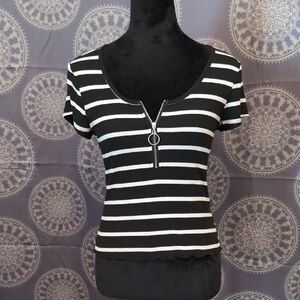 Cropped Striped Tee with Zipper